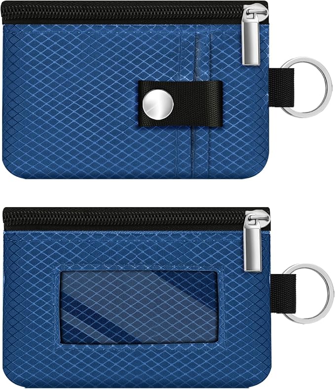 Minimalist RFID Blocking Small Wallet with ID Window,WaterResistant Zip Id Case Wallet with Lanyard Keychain for Cards,Cash,Travel,Women,Men (Electric Blue)