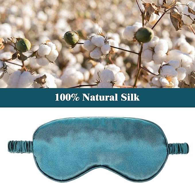 Silk Satin Sleeping Mask Eye Mask Set Include 2 Blindfold Eyeshade Elastic Strap Double Layer Silk Filling Eye Cover 2 Ear Plugs 2 Storage Bags for Women and Men Sleep Travel Nap (Black, Dark Green)