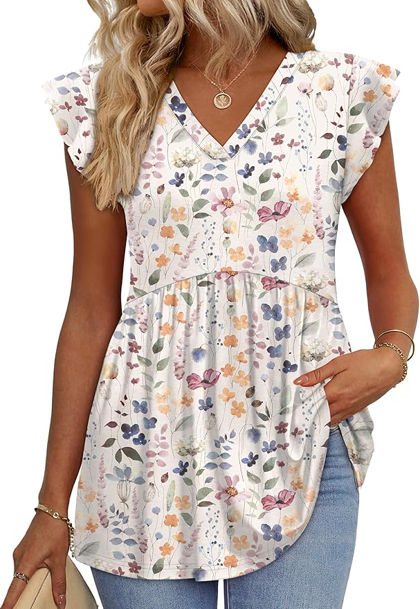 WIHOLL Womens Summer Tops 2026 Babydoll Shirts Ruffle Sleeve Spring Outfits Dressy Casual Blouses