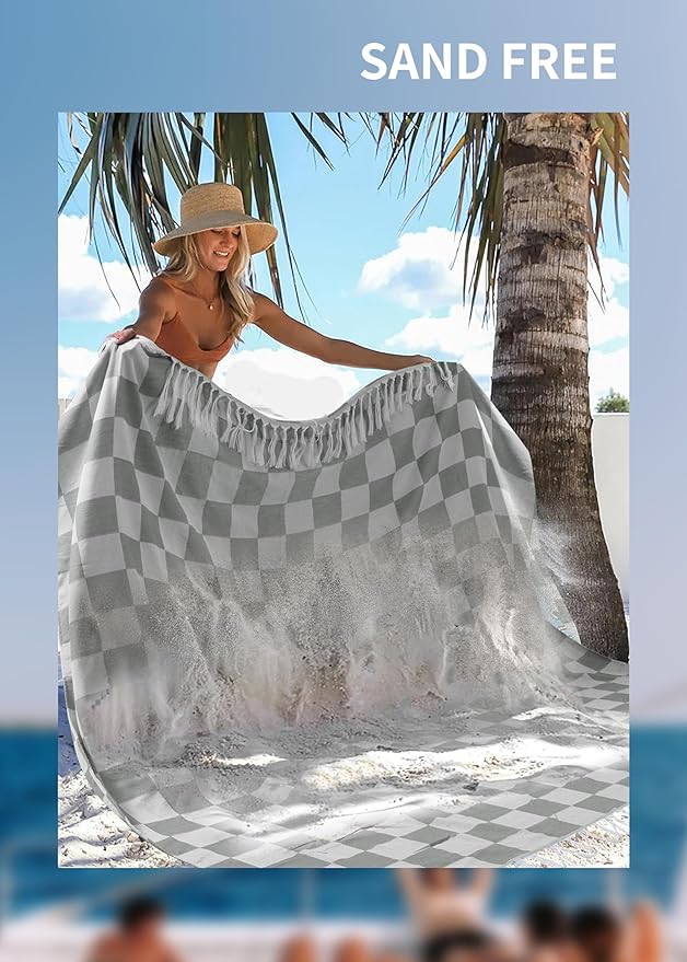 Antfuny Giant Beach Towel Blanket Autumn Outing Stuff for Women & Men Road Trip Camping Gear Ship Cruise Gear Must Haves Extra Large XXL Gray Plain Pattern Airplane Accessories Travel Gadgets