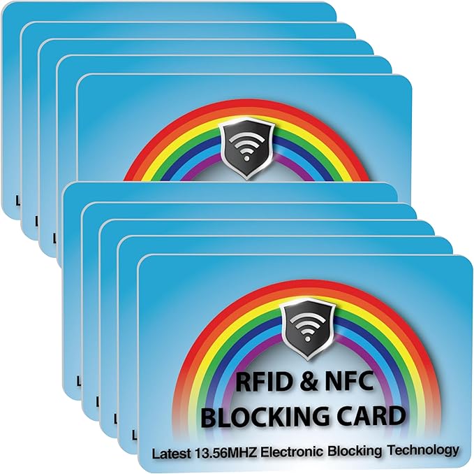 SaiTech IT 10 Pack RFID Blocking Cards Protect Your Entire Wallet, Purse, and Cards from NFC Contactless Theft Wallet for Men & Women (Rainbow-Blue)