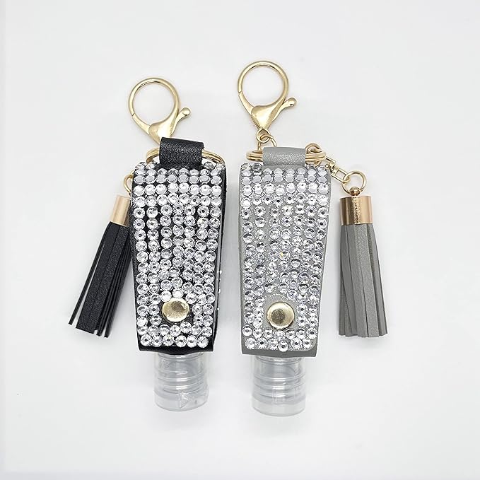 2 Pcs 1oz Bling Travel Bottle Case with Keychain, Travel Bottles for Alcohol, Hand Soap, Refillable Containers Portable