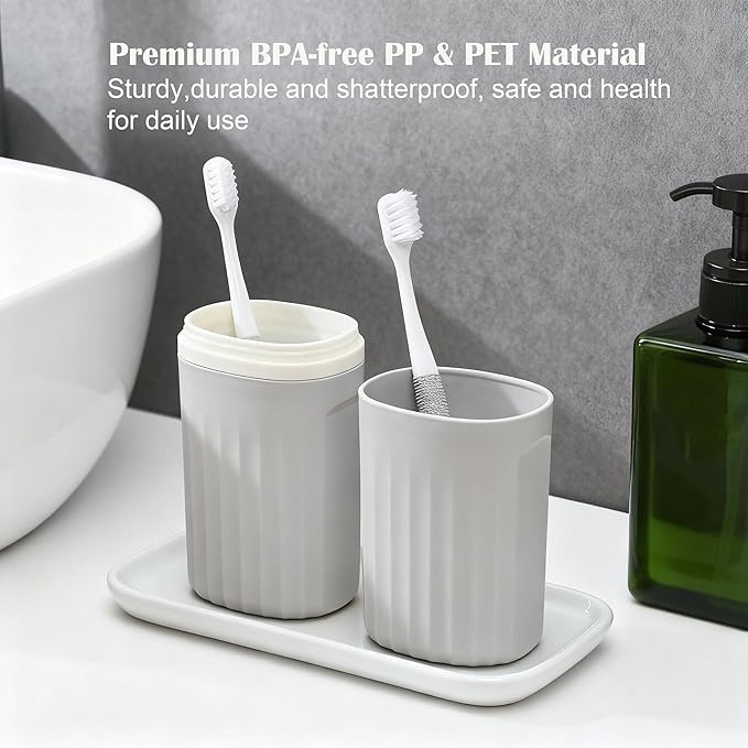Toothbrush Travel Case, 2 in 1 Compact Travel Toothbrush Holder with Mouthwash Cup, Portable Toothbrush and Toothpaste Travel Case for Camping, Business Trip, School, Bathroom