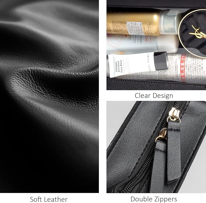 LETGO Clear Makeup Bags, TSA Approved Toiletry Bag with Zipper, Clear Makeup Organizer Fit Carry-on Travel Car Accessories Essentials,Portable Travel Small Pouch for Women Men (Black)
