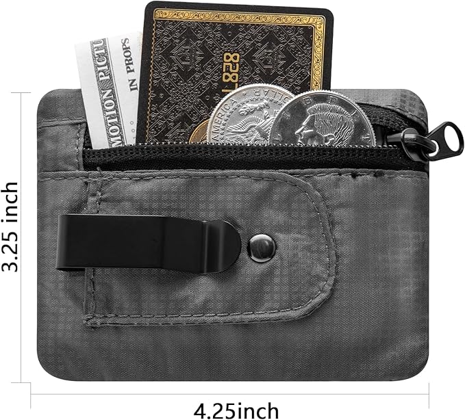 KOSMCCO RFID Blocking Clip Stash Pocket, Compact Hidden Travel Belt Wallet for Cards & Cash - Slim Pickpocket-Proof Design for Everyday Carry, Grey