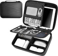 Comecase Electronics Organizer Travel Case for MacBook Pro/Air Power Adapter, Double Layer Tech Bag with 5 Dividers for iPad Mini/Air (up to 11"), Cables, Magic Mouse, Power Bank & SSD - Black