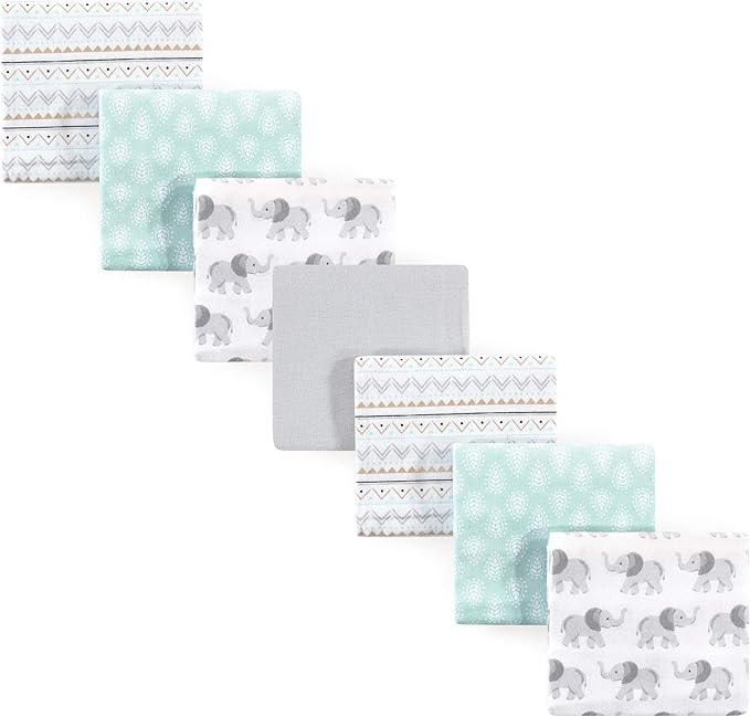 Hudson Baby Unisex Baby Cotton Flannel Receiving Blankets Bundle, Gray Elephant, One Size