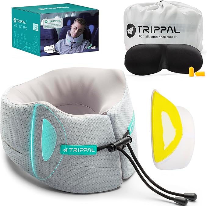 Airplane Travel Support Pillow: Head Sinking Depth Under 2cm - 5+ Hours Upright Sleep Without Neck Pain & Strain for Frequent Flyers on Long Flights - 360 Chin Support Prevent Head Bobbing