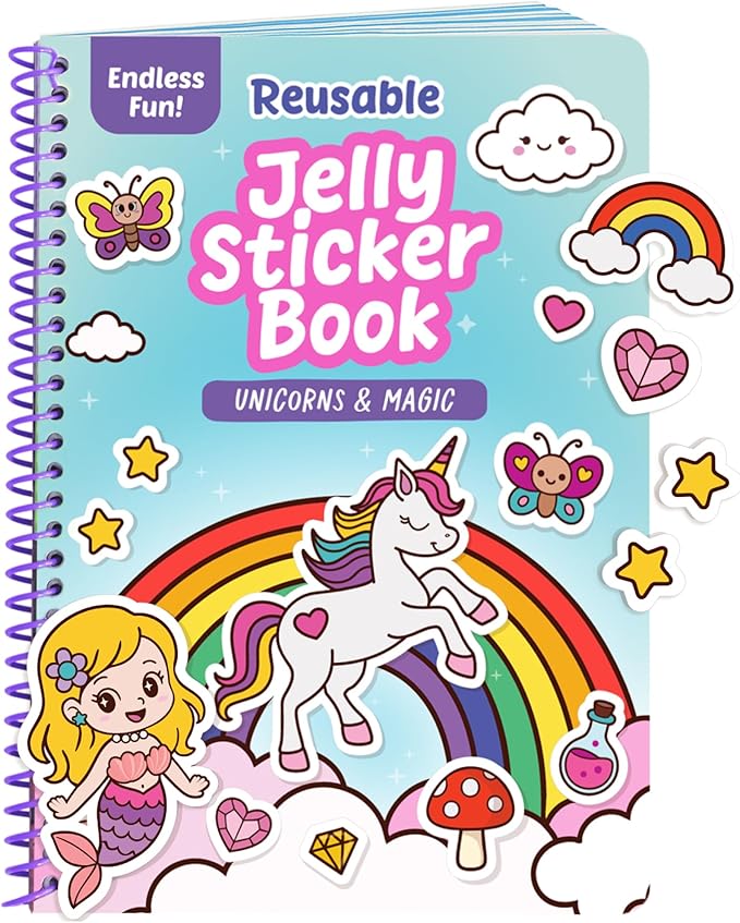 Unicorn Sticker Book - 50 Reusable Stickers for Girls - Unicorn Toys for Ages 3-5, No Mess Travel Toys & Road Trip Activities for Kids - Reusable Sticker Books for Toddlers 1-3 2-4, Litlte Girl Gift