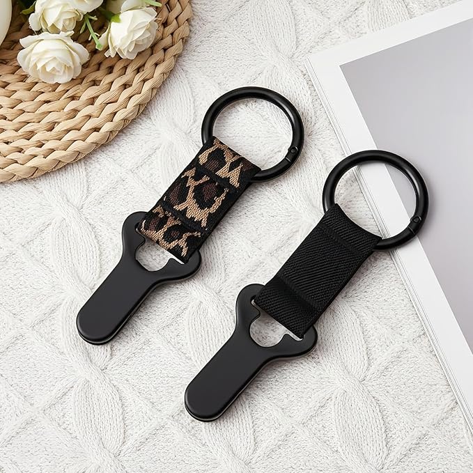 Niveaya Hat Clip for Travel on Bag - 2 Pack, Vacation Beach Cruise Essentials Accessory for Travel Handbag Backpack Luggage, Securely Hold to Keep Hat Shaped, Black+Leopard
