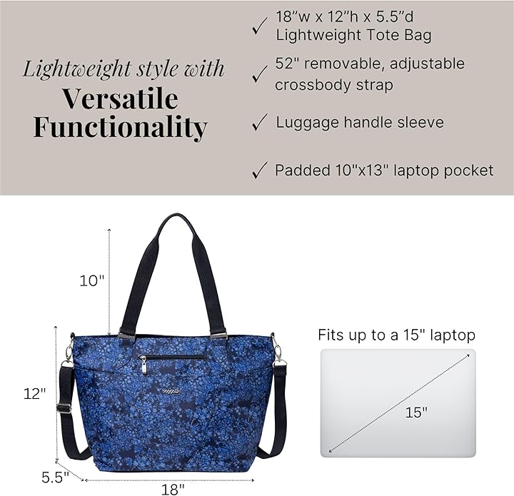 Baggallini Avenue Tote - 12x18 Laptop Tote Bag for Women - Lightweight Work Travel Carry On Bag