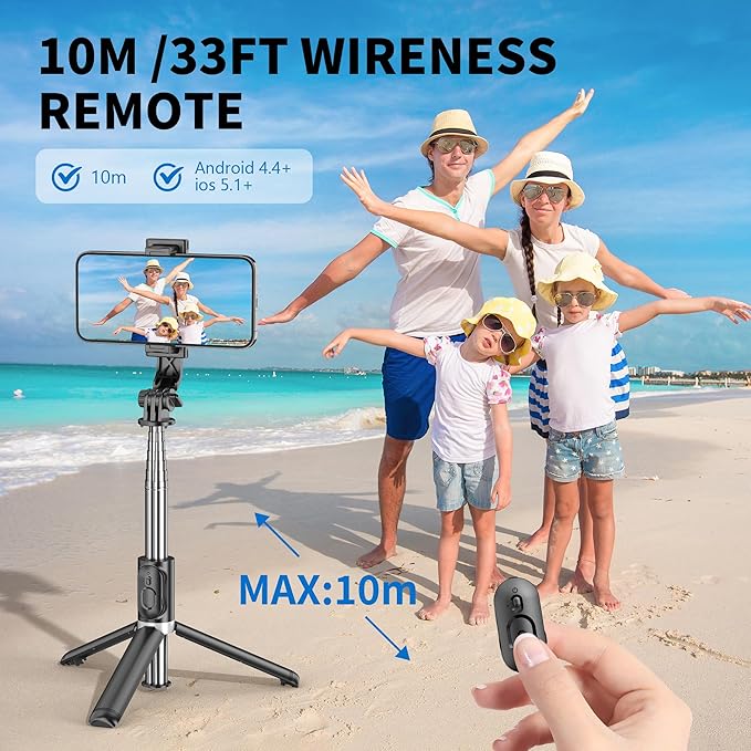 Selfie Stick Tripod, All in One Extendable & Portable iPhone Tripod Selfie Stick with Wireless Remote Compatible with iPhone 17 16 15 14 13 12 pro Xs Max, Galaxy Note10/S20/S10/OnePlus 9/9 PRO etc