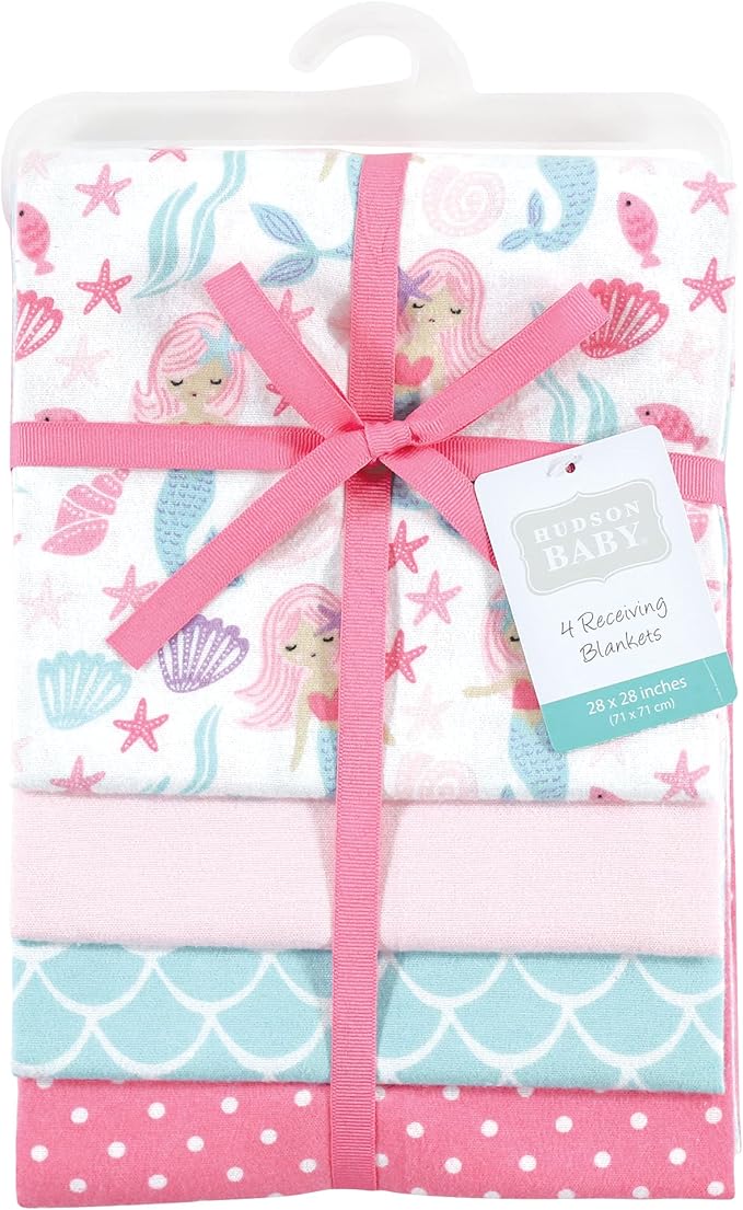 Hudson Baby Unisex Baby Cotton Flannel Receiving Blankets, Mermaid, One Size