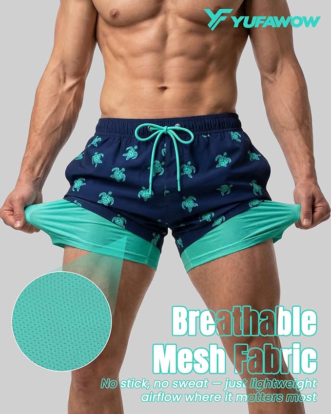 7 Inch Men Swim Trunks with Compression Breathable Liner Quick Dry Zipper Pockets for Pool Board Beach Cruise