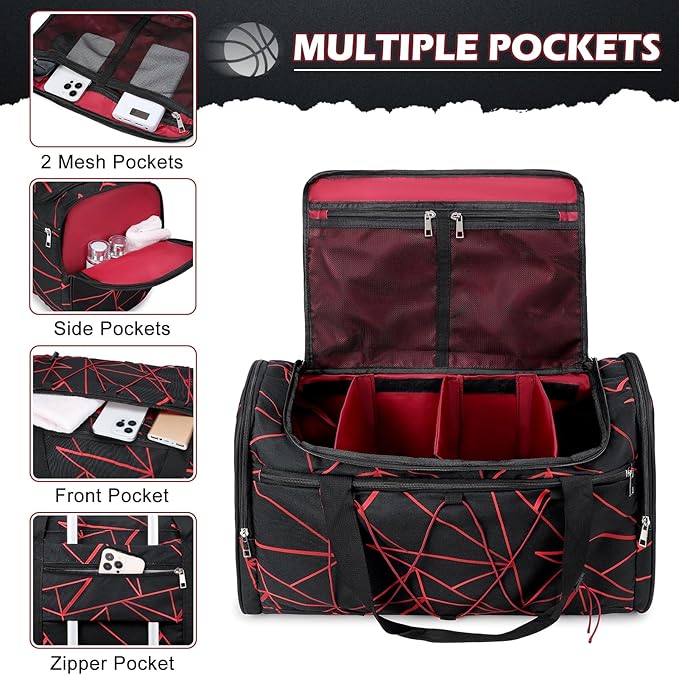 Scothen Sneaker Bag for Travel, Outdoor Sports Gym Bag Shoe Bags for 4 Pairs of Sneakers up to Size 14, Travel Duffel Bags with 3 Adjustable Dividers & Shoulder Strap, Sneakerhead Gift