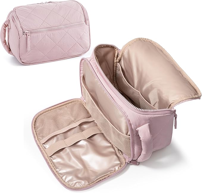 Marscamd Travel Toiletry Bag for Women, Water Resistant Makeup Organizer with Wide-Open Design for Toiletries and Cosmetics, Pink (Bag Only)