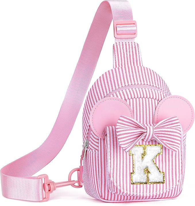 Mothers Day Gifts for Daughter, Initial Crossbody Bag Sling Bags for Kids Girl, Small Initial Monogram Fanny Packs Personalized Gift for Girl Kid Year Old Birthday Gifts (Pink K)