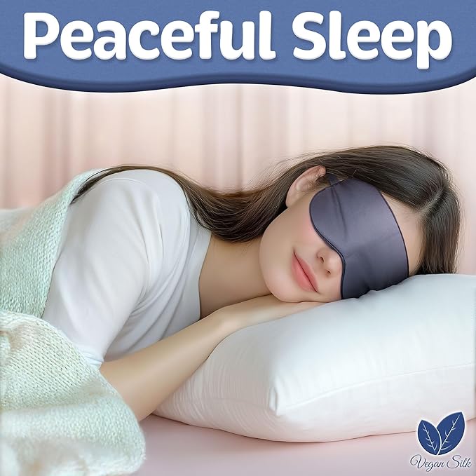 Sleep Mask - Navy Gray, 100% Viscose Derived from Bamboo - Lightweight Eye Mask with Adjustable Strap - Blackout Sleeping Blindfold for Women & Men - Comfortable Light Blocking Eye Cover
