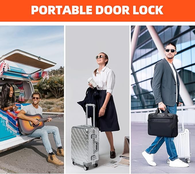2 PCS Portable Door Lock Upgraded,Heavy Duty Adjustable Portable Door Lock for Travel, Portable Security Door Locks Devices for Home,Hotel,Dorm,Additional Security and Safety
