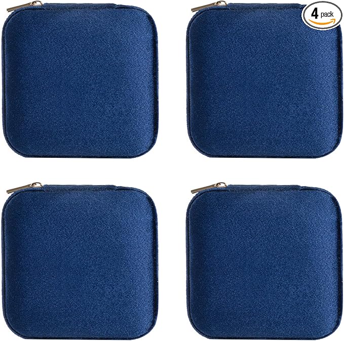 ZPROW Plush Velvet Travel Jewelry Case, Travel Jewelry Organizer, Jewelry Travel Case, Travel Jewelry Box, Small Jewelry Case, Jewelry Travel Box, Earring Organizer with Mirror - NavyBlue 4packs