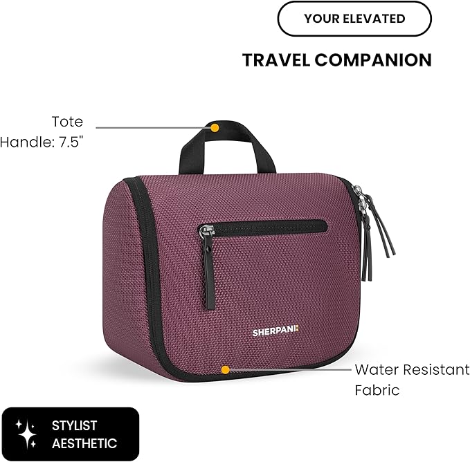 Sherpani Co-Pilot, Travel Toiletry Bag, Hanging Cosmetic Organizer, Water Resistant Makeup Bag, Shower Dopp Kit, Essentials Toiletries for Women, Travel Gift (Smoky Orchid)
