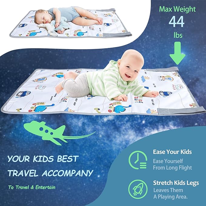FUNSTAR Airplane seat Extender for Kids, Toddler Airplane Bed with Blanket, Airplane Travel Essentials, Durable and Comfortable Baby Portable Airplane Bed Flight Footbed (White).