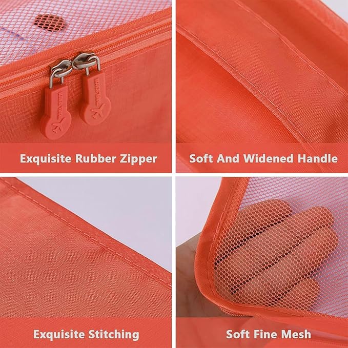 12 Set Packing Cubes for Travel Luggage Packing Bags Reusable Waterproof Suitcase Organizer Bags Set with Shoe Bag and Toiletry Bag (Orange+Navy Blue)