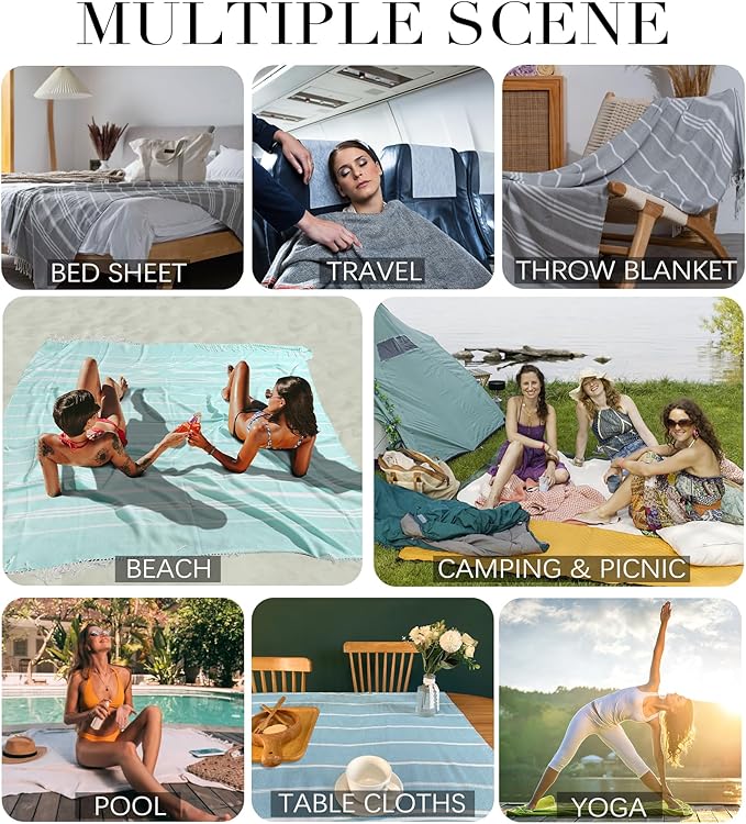 Extra Large Throw Blanket Giant Turkish Beach Towel Airplane Travel Essentials Camping Gear Must Haves Accessories Flight Hawaii Honeymoon Summer Vacation Stuff Camper Roadtrip Road Trip Gadgets