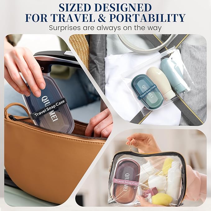 Shampoo Bar Holder and Soap Case | Leakproof Travel Container with Lid & Drain Tray | Includes Silicone Strap and Mesh Soap Bag | for Bathroom, Shower, Camping, Gym Travel (Blue, Large)