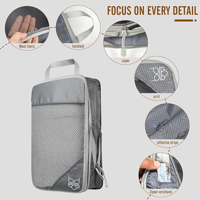 8 Set Compression Packing Cubes for Travel, Expandable Luggage Organizer with Shoe Bag & Laundry Bag - Lightweight Suitcase & Backpack Travel Essentials (Gray)