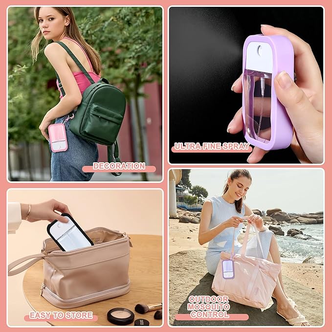 Refillable Hand Sanitizer Spray Bottle Keychain - 1oz / 30ml Leakproof Empty Spray Bottle with Silicone Case, Funnel & Clip,Portable Mini Travel Sanitizer Holder for Purse, Pocket, Gym Bag