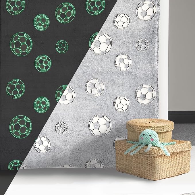 Wajade Soccer Gifts for Boys Girls - Glow in The Dark Soccer Blanket Birthday for Kids Age 3 4 5 6 7 8 9 10 11 12 Years Old Teens Child Toddler Throw Light Grey 40"x50"