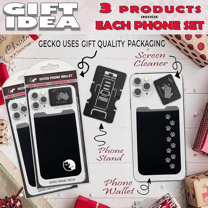 Phone Wallet - Adhesive Card Holder - Cell Phone Pouch - Stick on Lycra Pocket by Gecko - Carry Credit Cards and Cash