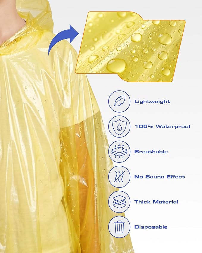 Hagon PRO Disposable Rain Ponchos for Adults (5 Pack)
