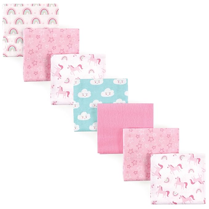 Luvable Friends Unisex Baby Cotton Flannel Receiving Blankets, Rainbow 7-Pack, One Size