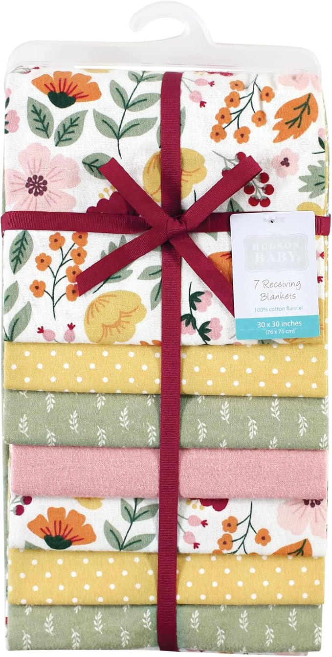 Hudson Baby Unisex Baby Cotton Flannel Receiving Blankets Bundle, Fall Botanical, One Size (Pack of 2)