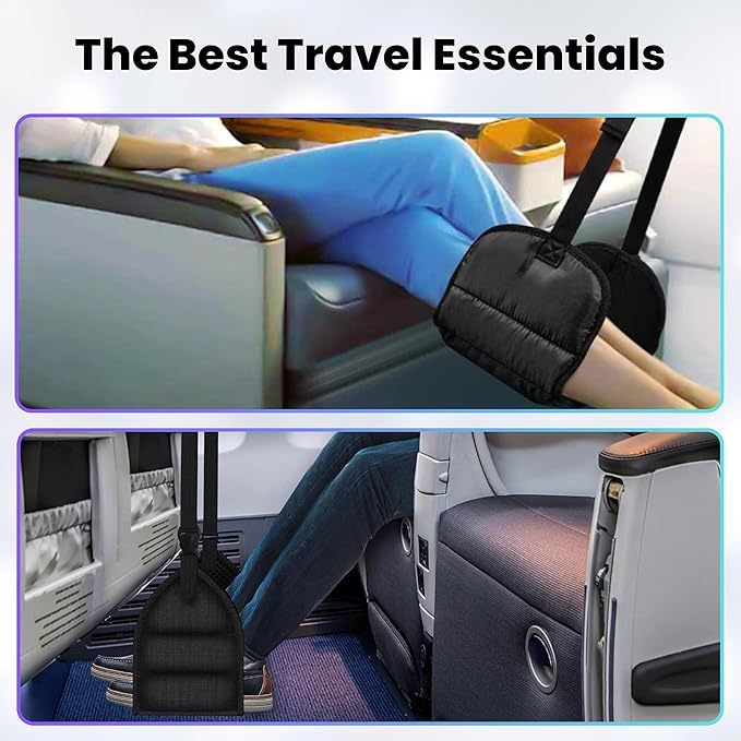 Foot Hammock for Plane Travel- Airplane Foot Hammock and Plane Foot Rest - Ultimate Travel Accessories with Sleep Mask and Ear Plugs (One Pack Foot Hammock)