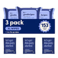 goodwipes Flushable Butt Wipes - Vitamin E & Aloe - Sewer & Septic Safe - Extra Large Adult Wet Wipes For Women & Men - Bathroom Essentials - Cedar, 153 Count (3 Packs + 3 Individually Wrapped)