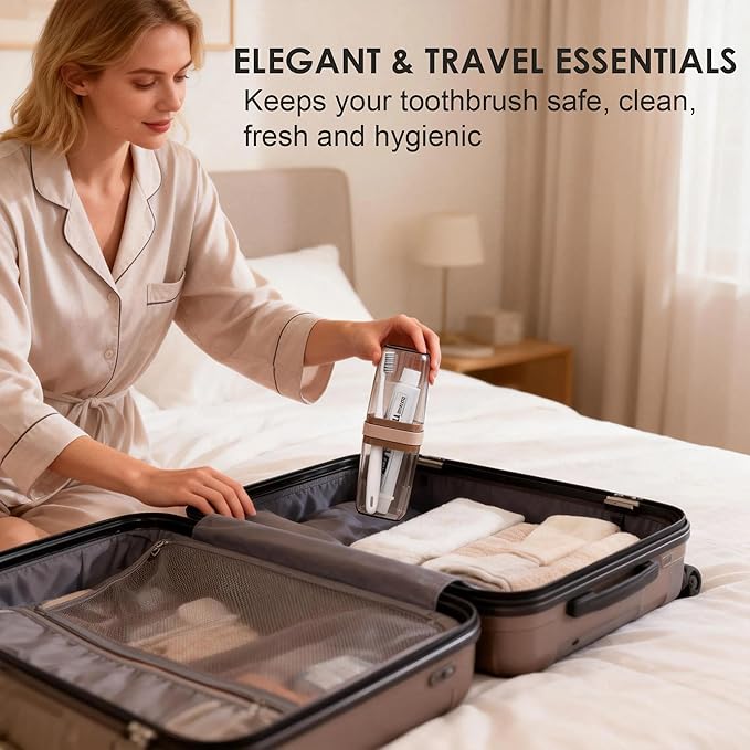 Toothbrush and Toothpaste Travel Case: 2-in-1 Portable Travel Toothbrush Case with Rinse Cups, Compact Dustproof Toothbrush Holder for Traveling, Camping, Trip, School, Bathroom