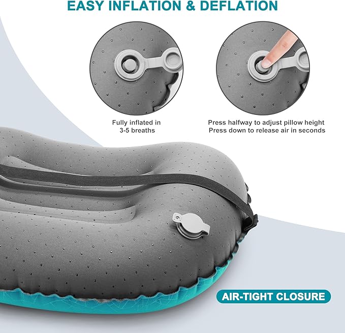 Inflatable Camping Pillow, Travel Blow Up Air Pillow, Neck Lumbar Support Ultralight Compact Pillow for Outdoor Hiking Backpacking Car Beach Airplane Sleeping Essentials, Peacock Blue