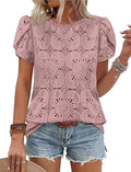 OFEEFAN Blouses for Women Dressy Casual Petal Short Sleeve Shirts Crochet Lace Boho Tops Spring Fashion Summer Outfits