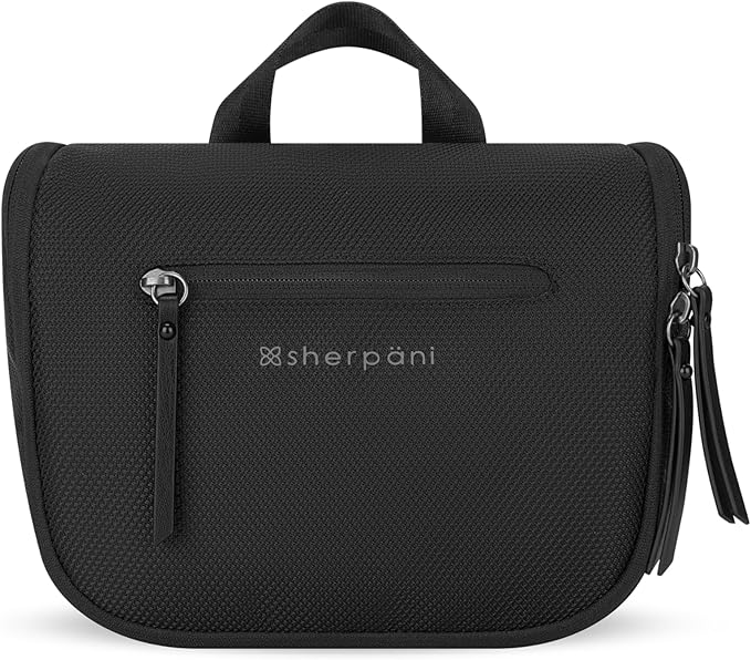 Sherpani Co-Pilot, Travel Toiletry Bag, Hanging Cosmetic Organizer, Water Resistant Makeup Bag, Shower Dopp Kit, Essentials Toiletries for Women, Travel Gift (Carbon Signature)