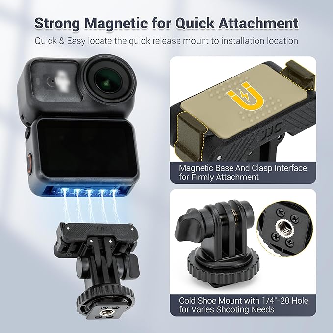 JJC Osmo Nano Action 6 Cold Shoe Adapter Mount for DJI Osmo Action 6 Accessories, 180° Angle Adjustable, Detachable Camera Monitor Mount with 1/4"-20 Screw Hole, Heavy Duty Nylon Tripod Adapter