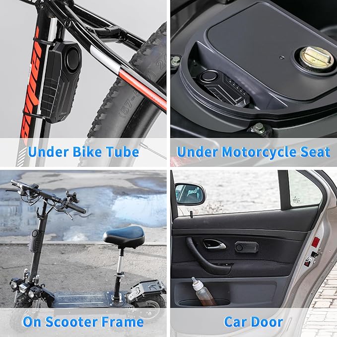 WSDCAM 113dB Loud Anti Theft Vibration Sensor Alarm Systems for Electric Bike Motorcycle Golf Car Trailer Mailbox Garage Door Waterproof Home Security Bike Accessories Bike Alarm with Remote (2pack)