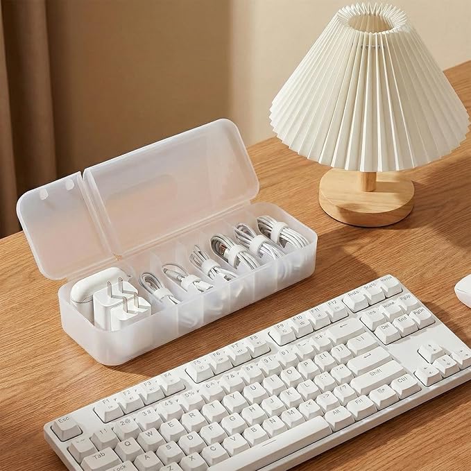 Charger Cable Cord Storage Organizer Box - 3 Pack With Lid - Easy Storage Without Cable Ties-Stackable Cord Organizer for Drawer