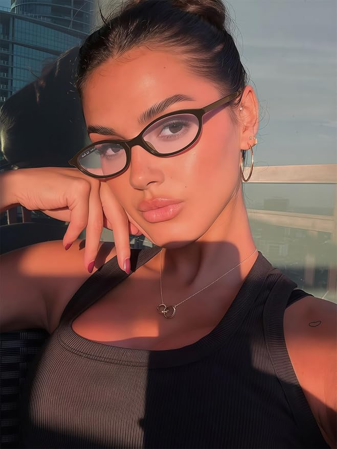 GUVIVI Retro Oval Sunglasses for Women Chic Cat Eye 90s Sunnies Lightweight Narrow Shades Trendy UV protection Sun Glasses