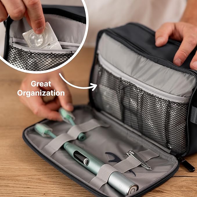 Carrywell (Not Made In China) Toiletry Bag For Men, Shaving Kit, Travel Organizer Dopp Kit, Interior Compartments and Pockets For Toiletries and Accessories, Black