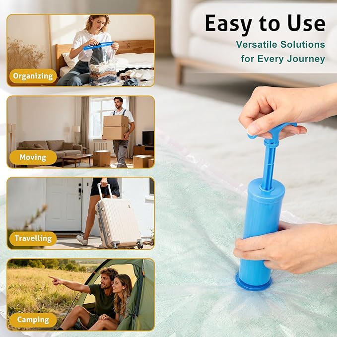 12 Pack Travel Vacuum Storage Bags 4 Size(24/28/32/40 Inch), Portable Vacuum Seal Bags for Clothing Travel with Pump, Space Saver Bag for Luggage Suitcases Clothes Bedding Seasonal Storage