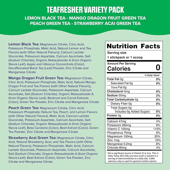 Ultima Replenisher Electrolyte Powder & Instant Tea Drink Mix – TeaFresher Variety, 16 Stickpacks – Sugar Free Electrolytes Hydration Packets with Fruit & Tea Fusions – Plant Based & Keto Friendly