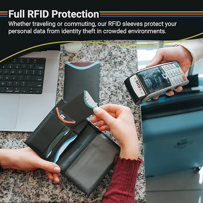 RFID Blocking Sleeves for Credit Cards & Passport (7 Short & 7 Long Side & 4 Passport Sleeves) RFID Card Holder and Protector Sleeve for Credit, Passport Identity Theft Protection Travel Wallet Slim